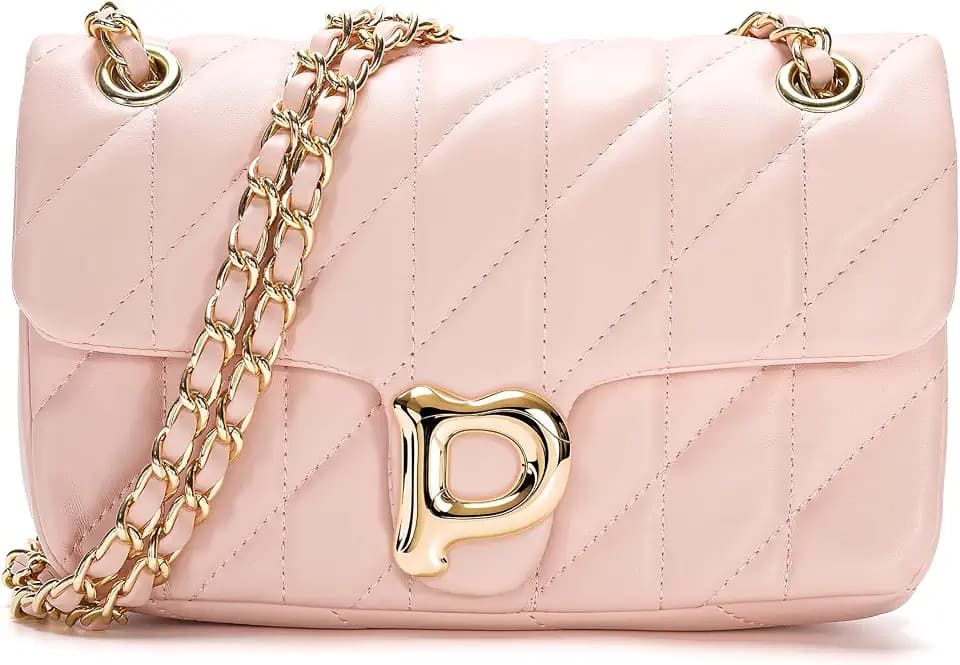 Quilted Crossbody Purse for Women Trendy - Ladies Shoulder Leather Satchel Handbag Designer Clutch with Chain Strap