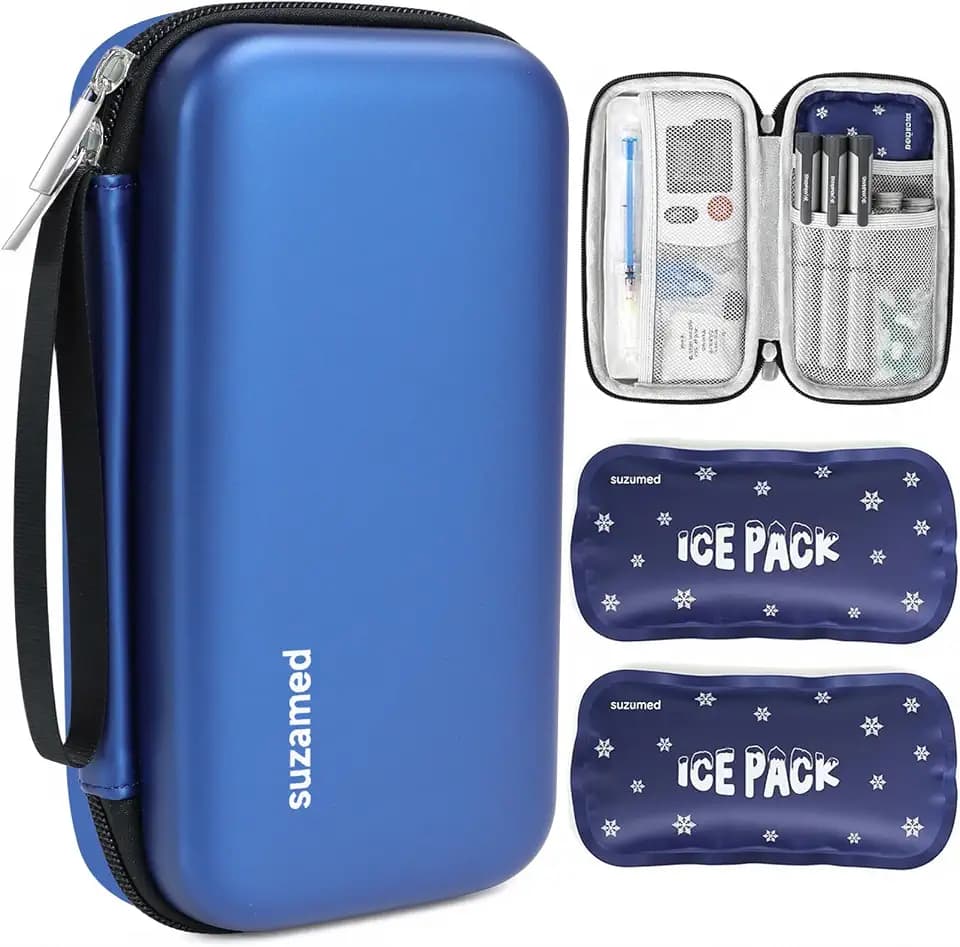 suzamed Insulin Cooler Travel Case, 2x145g Ice Pack TSA Approved,Blue