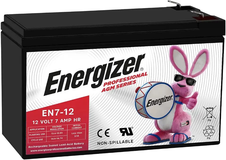 Energizer EN7-12, 12 Volt 7 Amp Hr, Long Lasting Sealed Lead Acid AGM
