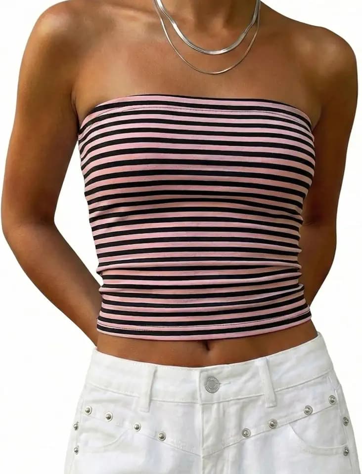 ONLYSTORY Women Strapless Tube Tops Y2K Teen Girl Bandeau Tank Tops