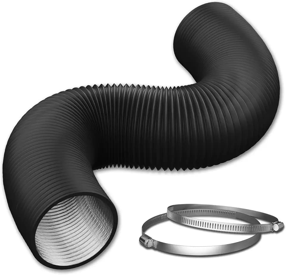12 Inch Flexible Ducting Hose 12 Feet Black Aluminum Ducting -4 Layer Protection Dryer Vent Hose for HVAC Heating Cooling Ventilation and Exhaust, 2 Clamps Included