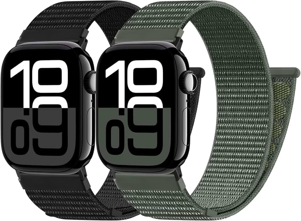PIOWNN 2 Stück Nylon Armbänder Kompatibel mit Apple Watch Armband 46mm 45mm 44mm 42mm 49mm, Sport Loop Klettverschluss Sportarmband für iWatch Series 11 10 9 8 7 6 5 4 2 1, SE 3, Ultra 3
