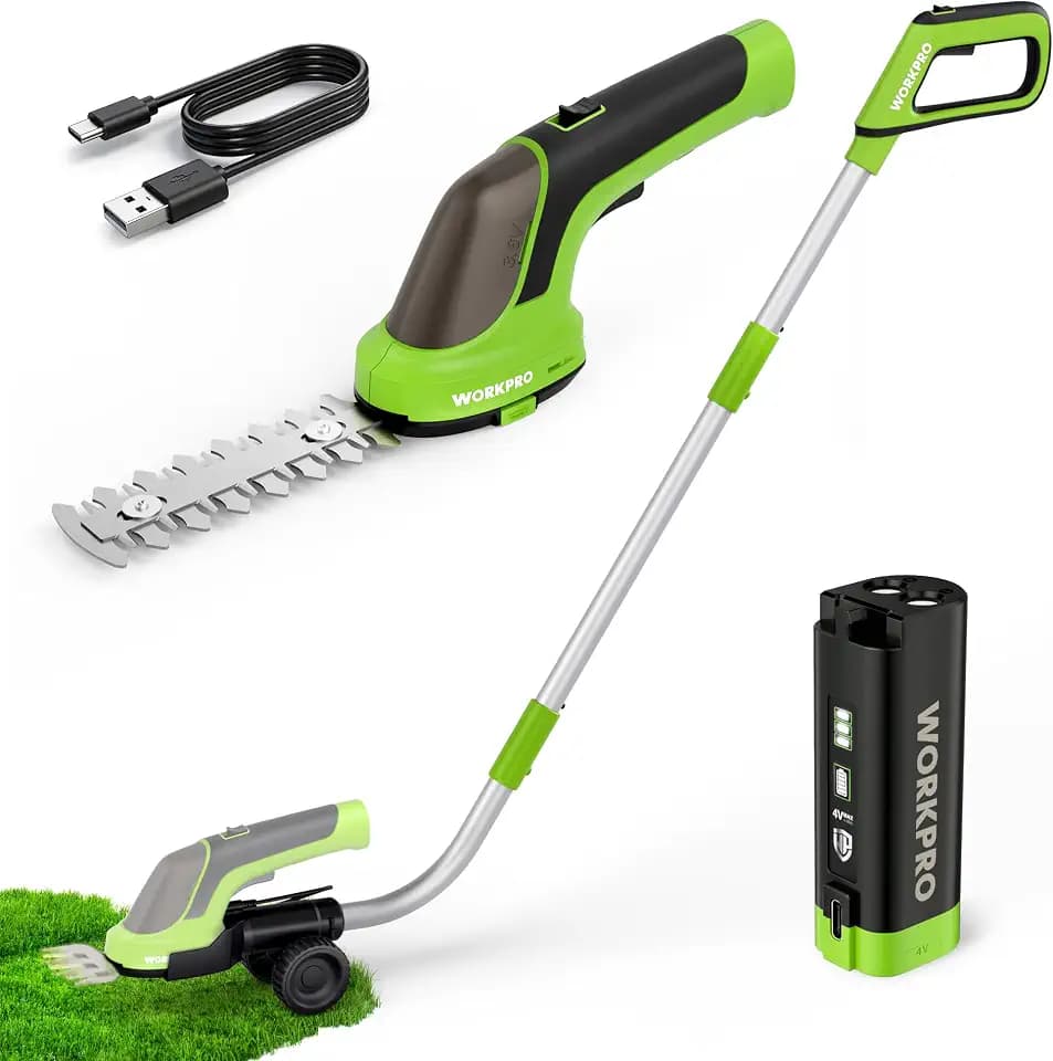 WORKPRO 3-in-1 3.6V Cordless Hedge Trimmer with 37" Wheeled Extension Pole