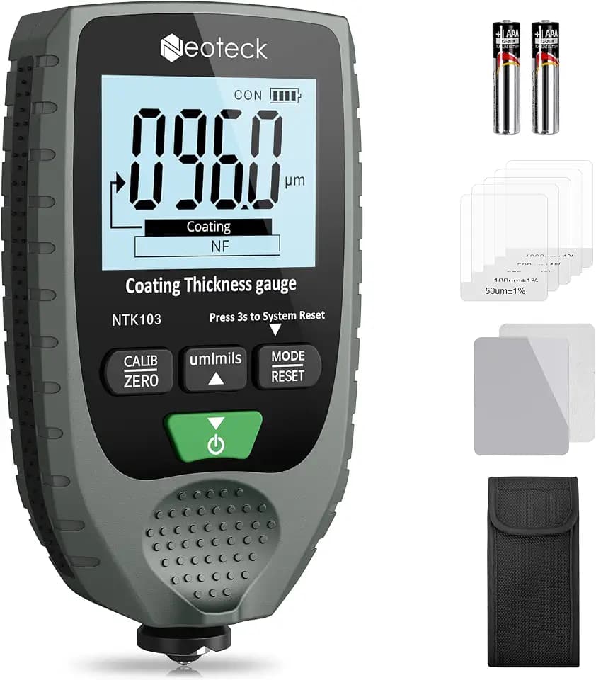 Neoteck Autolack-Schichtdickenmessgerät Handheld mit LCD-Display Hintergrundbeleuchtung für Stahl- und Aluminium-Basismetallautos 0-1500μm