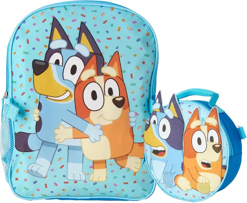 Fast Forward Bluey 14" 3D Kids Backpack and Lunch Bag Set for School
