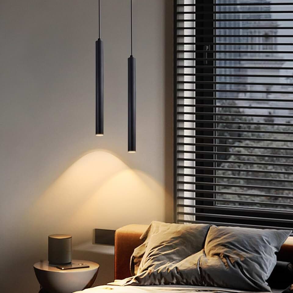 2 Stück LED Pendelleuchte, 3W 3000K Warmweiß Kücheninsel Pendelleuchte, Schwarzer Zylinder Kronleuchter Hängelampe für Schlafzimmer Wohnzimmer Bar Theke