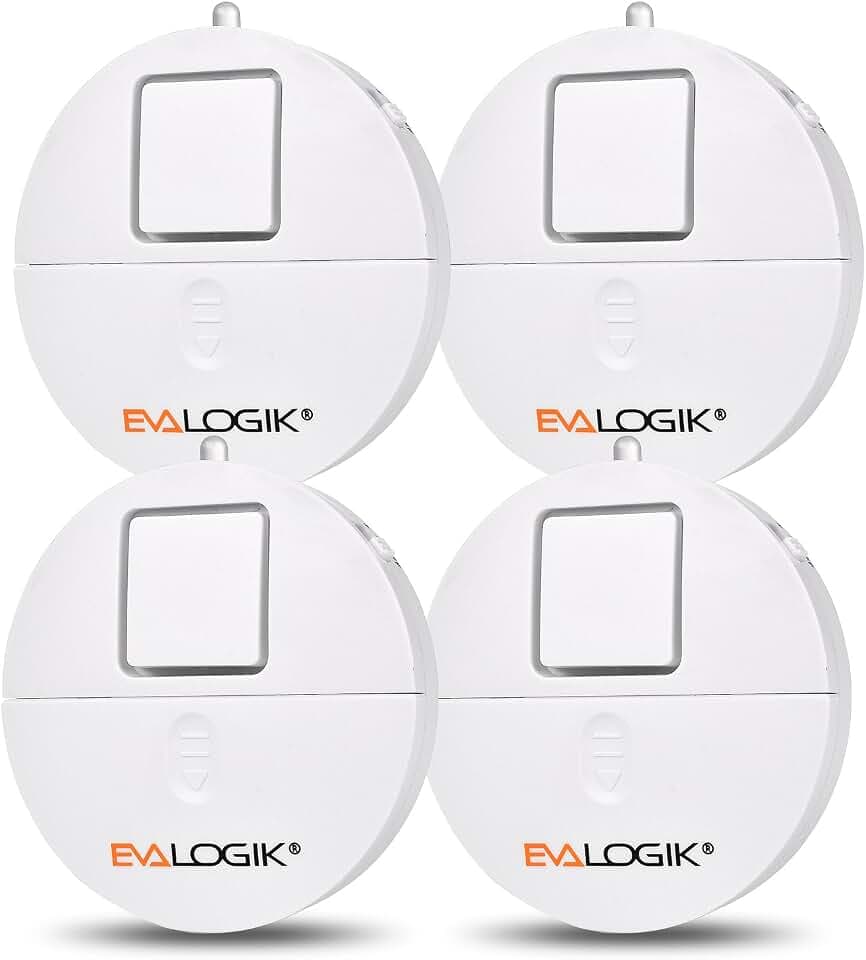 EVA LOGIK Modern Ultra-Thin Window Alarm with Loud 120dB Sound and Vibration Sensors Compatible with Virtually Any Window, Glass Break Alarm Perfect for Home, Office, Dorm Room- 4 Pack