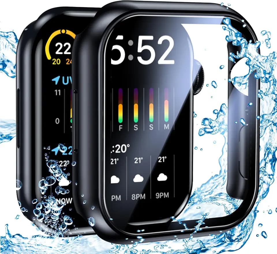 [2 Stück] UniqueMe für Apple Watch SE/6/5/4 44mm Schutzhülle,[IPX8 Wasserdicht], [10X Stoßfest Kratzfest] Hard PC Rundum Und 9H Glas für Apple Watch SE Schutzhülle-Schwarz