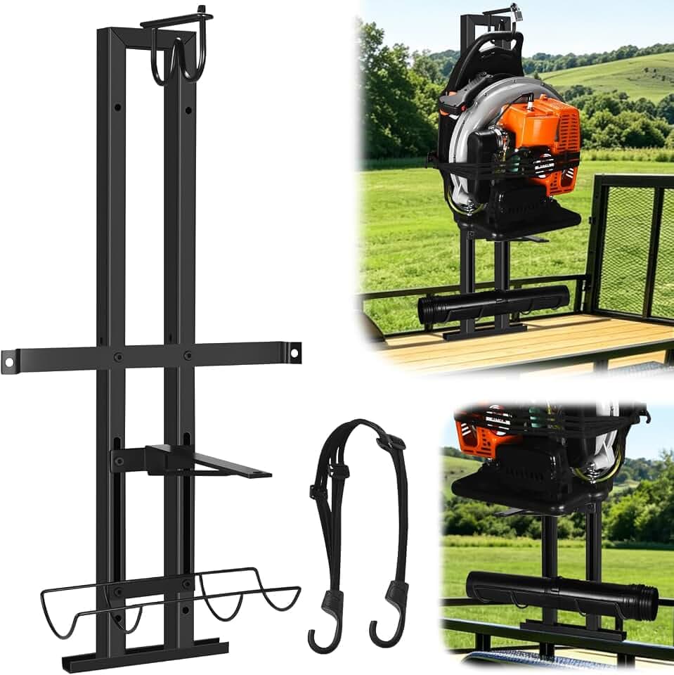 CAROD Backpack Blower Rack for Trailer, Double-Bar Steel Leaf Backpack Blower Holder for Open and Enclosed Lawn Landscape Trailer Truck Accessories, Height Adjustable Holding Base Fit 16"-25" Blowers