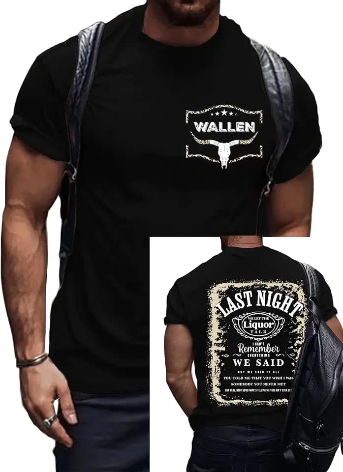 Men Last Night We Let Talk Tshirts Shirt Retro Western Vintage Steer Skull Country Music Tee Tops(P1,2XL)