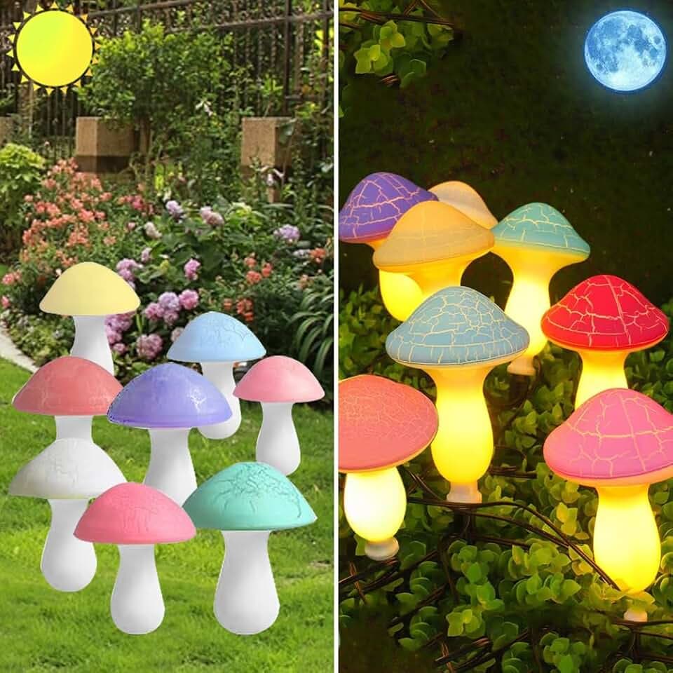 8-Pack LED Solar Boden Plug-in 8-Farben Pilzlichter im Freien, wasserdichte Solar Hof Dekoration Nettes Pilzlicht, mit 2-Beleuchtungsmodi.