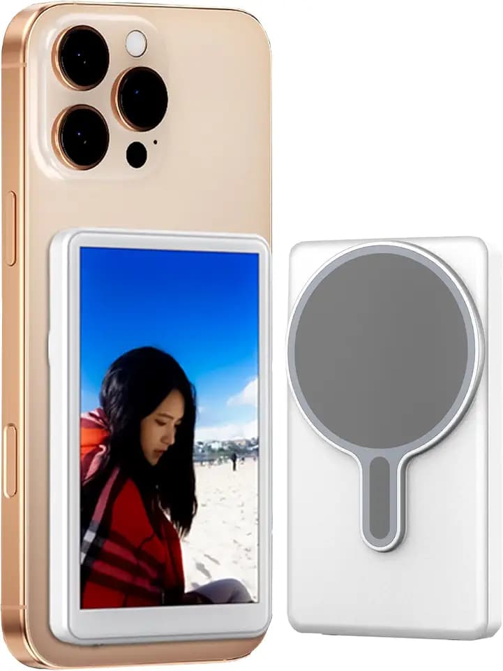 OmniMaster Back Camera Monitor for iPhone & Samsung – Magnetic Selfie Screen with Bluetooth Remote, Record Stunning 4K Videos for Vlogging & Livestreaming MagView (White)