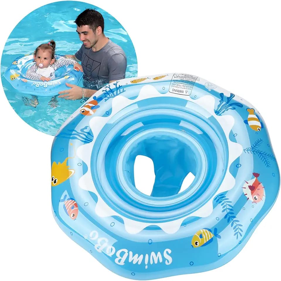 Inflatable Baby Swimming Float with Safety Seat Fun Swimming Pool Toys for Age 6-36 Months Toddler