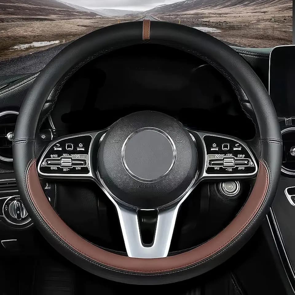 Custom fit for Volvo Car Steering Wheel Cover, Nappa Leather Non-Slip Steering Wheel Cover, Designed for Volv-o Interior Accessories (Brown,for Volvo)