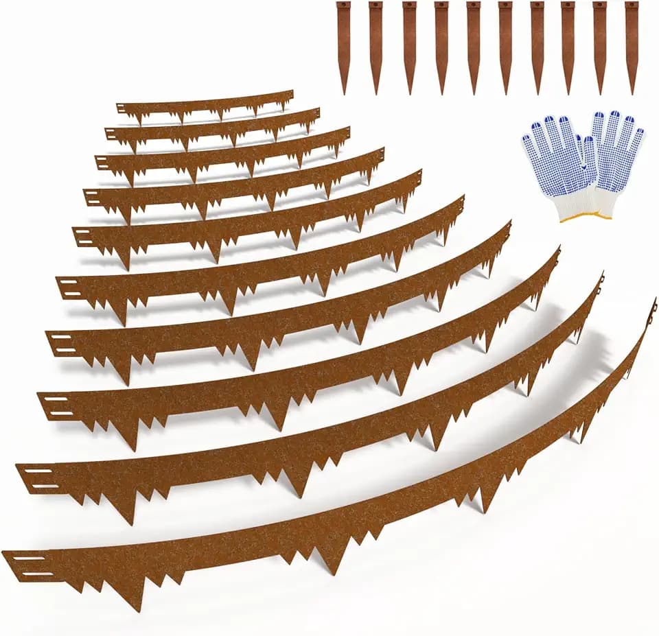 Metal Landscape Edging Border 10 Packs 42'' L x 4.5'' H, Pre-Rusted Steel Garden Edging Border with 10 Stakes, Hammer-in Lawn Edging for Landscaping, Flower Bed, Yard, Pathway, Tree Ring (35ft Total)