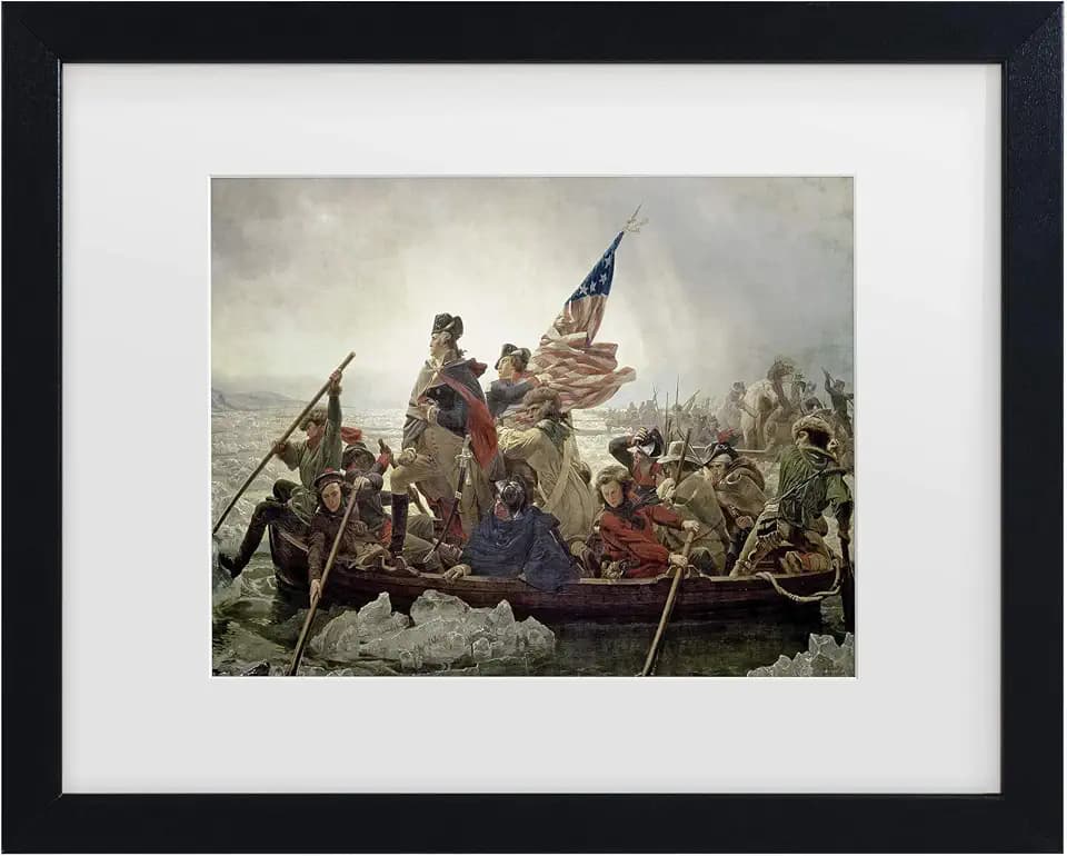 Framed Wall Art - Emanuel Leutze ‘Washington Crossing The Delaware River 1776’ Wall Decor with Matted Frame - Living Room, Kitchen, and Bathroom Art - 11x14
