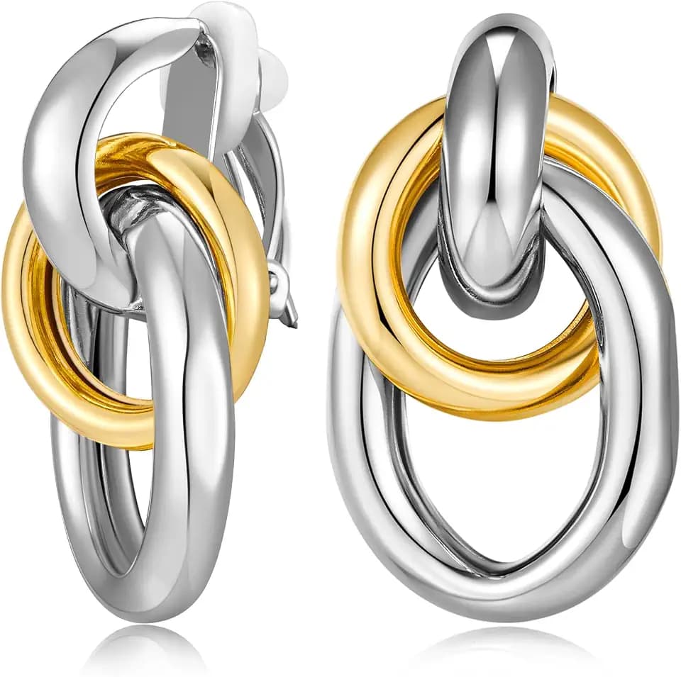 Gold Geometric Clip On Earrings for Women Chunky Gold Knot Link Clip Earrings Trendy Jewelry