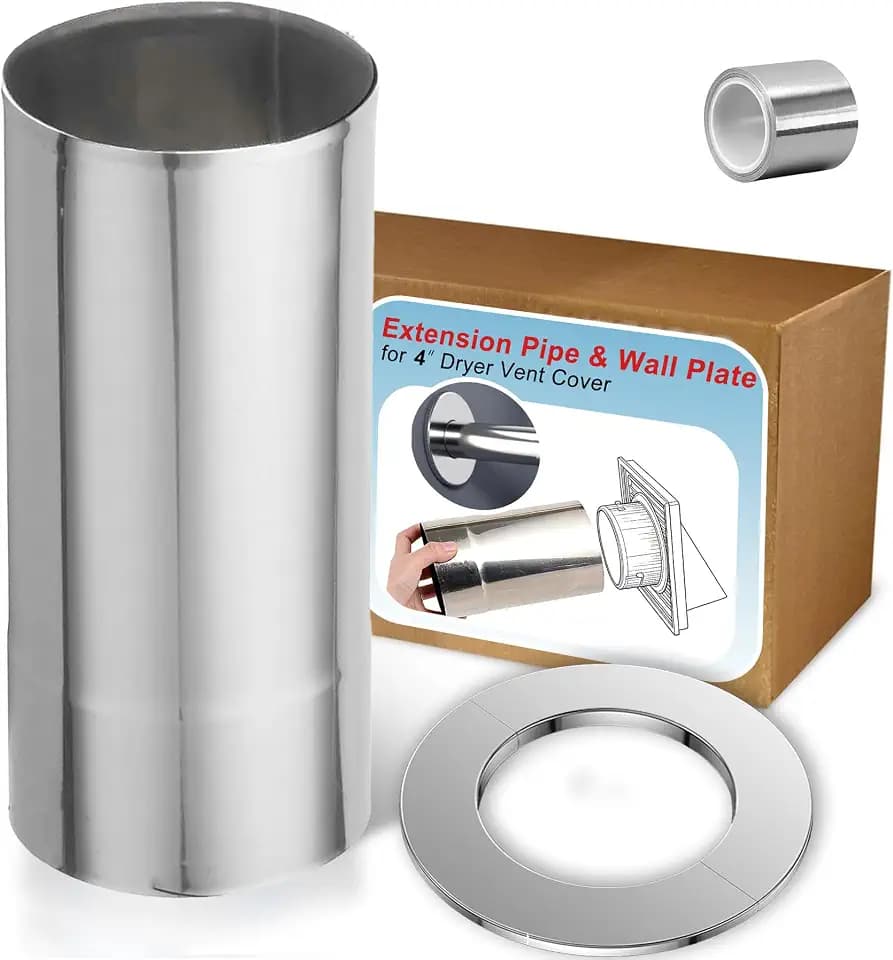 Extension Pipe & Wall Plate for 4" Dryer Vent Cover，Dryer Vent Through Wall Extender, Stainless Steel Pipe 8" Length