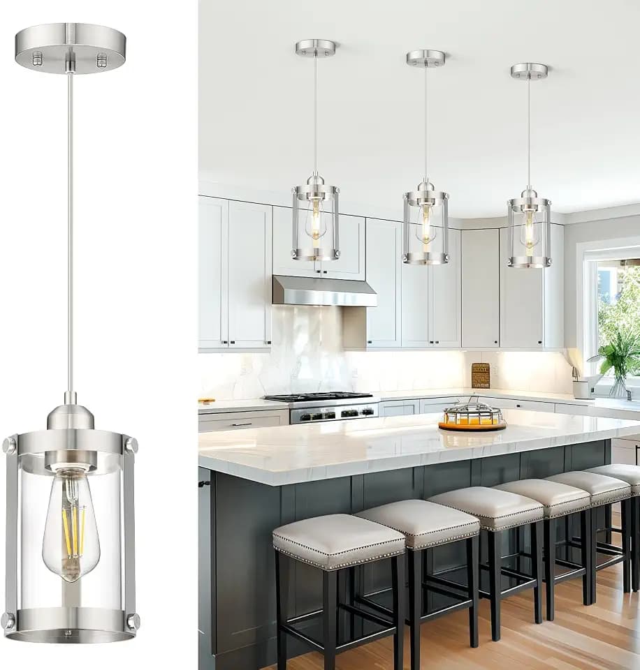 Brushed Nickel Pendant Lights Kitchen Island, Clear Glass, 1-Light
