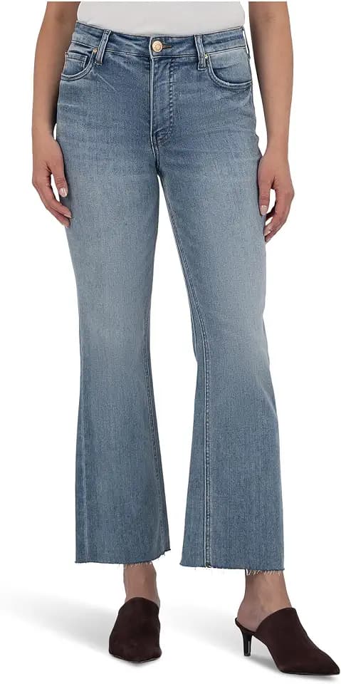 KUT from the Kloth Kelsey High-Rise Fab Ab Ankle Flare-Inset Leg