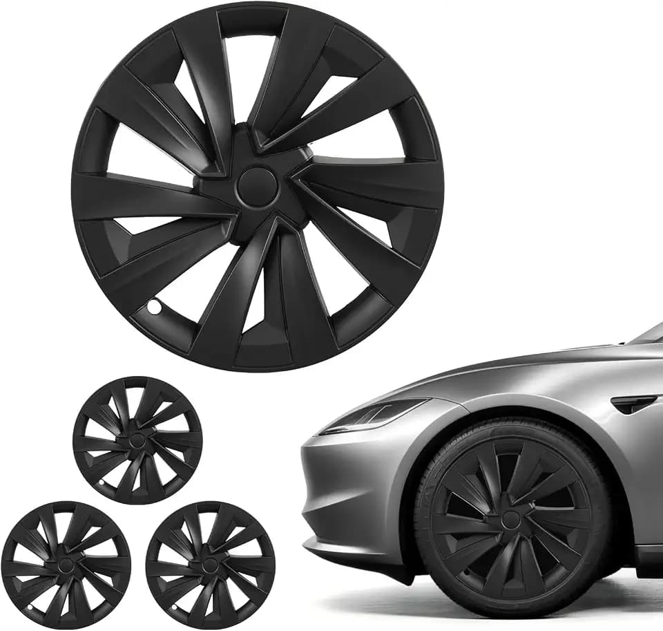 VEVOR Hubcaps Wheel Covers for 2025 Tesla Model Y, 19 Inch Set of 4 Wheel Rim Cover Hubcaps OEM Style Replacement, R19 Size Snap On Car Hub Caps, Premium Sturdy 10-Spoke ABS Tire Rim Caps, Matte Black