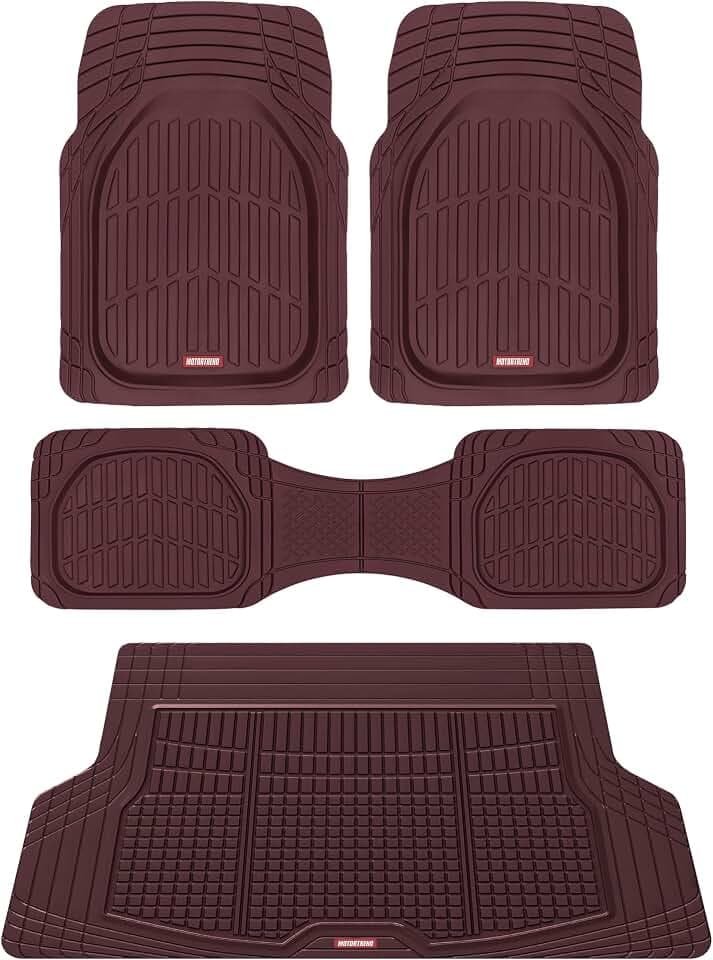 Motor Trend FlexTough Contour Liners Deep Dish 3pc Rubber Floor Mats & Trimmable Trunk Liner Cargo Mat - Heavy Duty All Weather Protection Car Mats with Traction Grips Car Accessories (Burgundy)