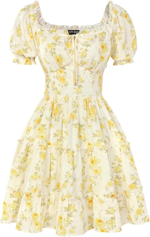 SCARLET DARKNESS Damen Minikleid Puffärmel Blumen Lässiges Sommerkleid