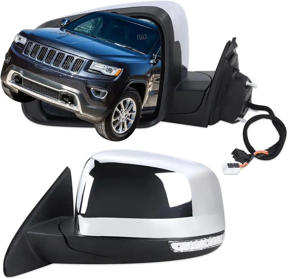 Left Driver Side Mirror Compatible With 2011-2016 Jeep Grand Cherokee With Manual Folding Power Glass Heated Turn Signal Mirror Memory Chrome Replace#68257941AB(11Pins)