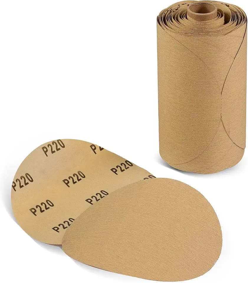 CowboyBOB 100 PCS 6 Inch PSA Sanding Discs 220 Grit Sandpapers Self Adhesive Sticky-Back Sandpaper for Deburring and Blending Sanding Discs Roll Application on Industrial and Woodworking
