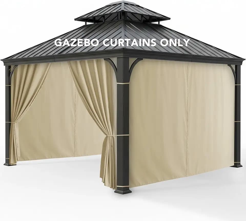 Patio Curtains Outdoor Waterproof with Zipper, 4-Panel, Cream