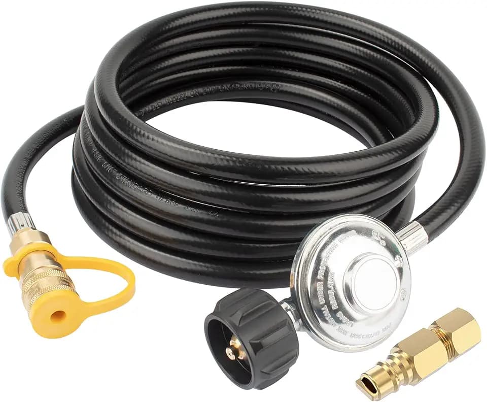 F271803 12ft Propane Heater Adapter Hose with Regulator, for Mr. Heater Big Buddy Indoor Outdoor Heater, 3/8 inch Female Quick Connect x QCC1 Propane Tank Connection, w/ 3/8" Female Flare Adapter