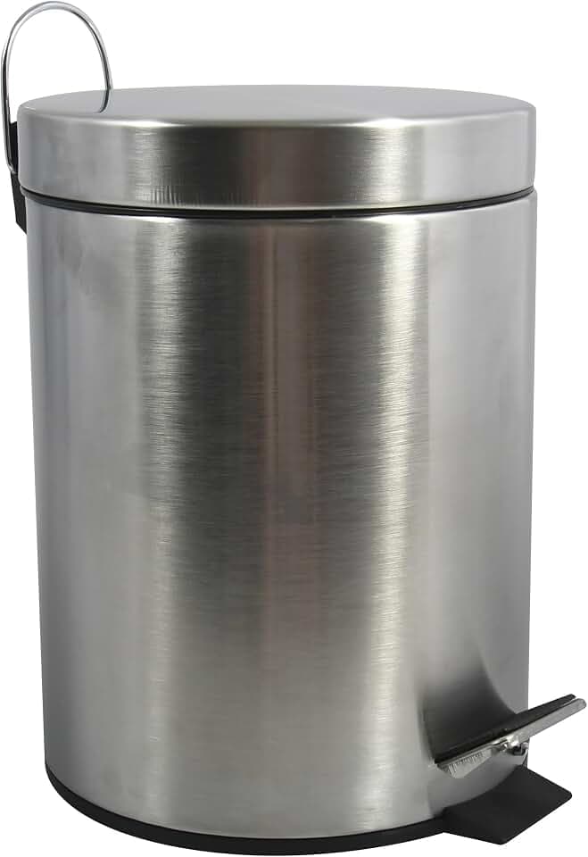 MSV – Badezimmer-Kosmetikeimer – Edelstahl mit herausnehmbarem Inneneimer – Eleganter Treteimer – Kompakt und praktisch – Silber – 5 l