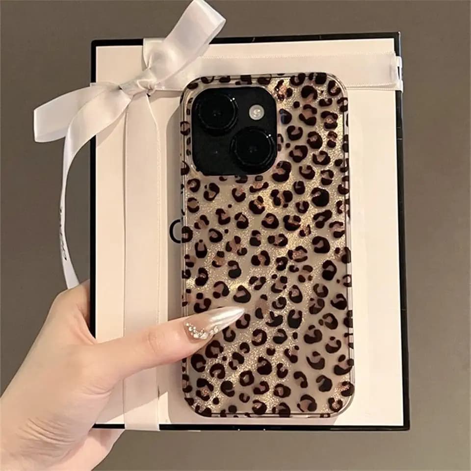 inewateri Compatible for iPhone 15 Pro Case with Cute Cheetah Leopard Print Retro Aesthetics Design Soft Slim TPU Shockproof Protective Bumper Glitter Shiny Phone Cover-Gold