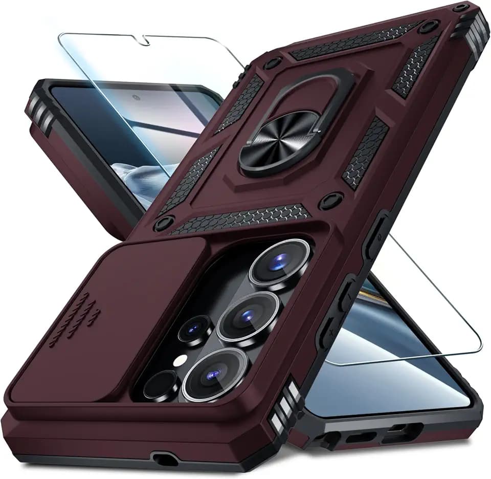 for Samsung Galaxy S26 Ultra Case Built in Slide Camera Cover,Wine Red