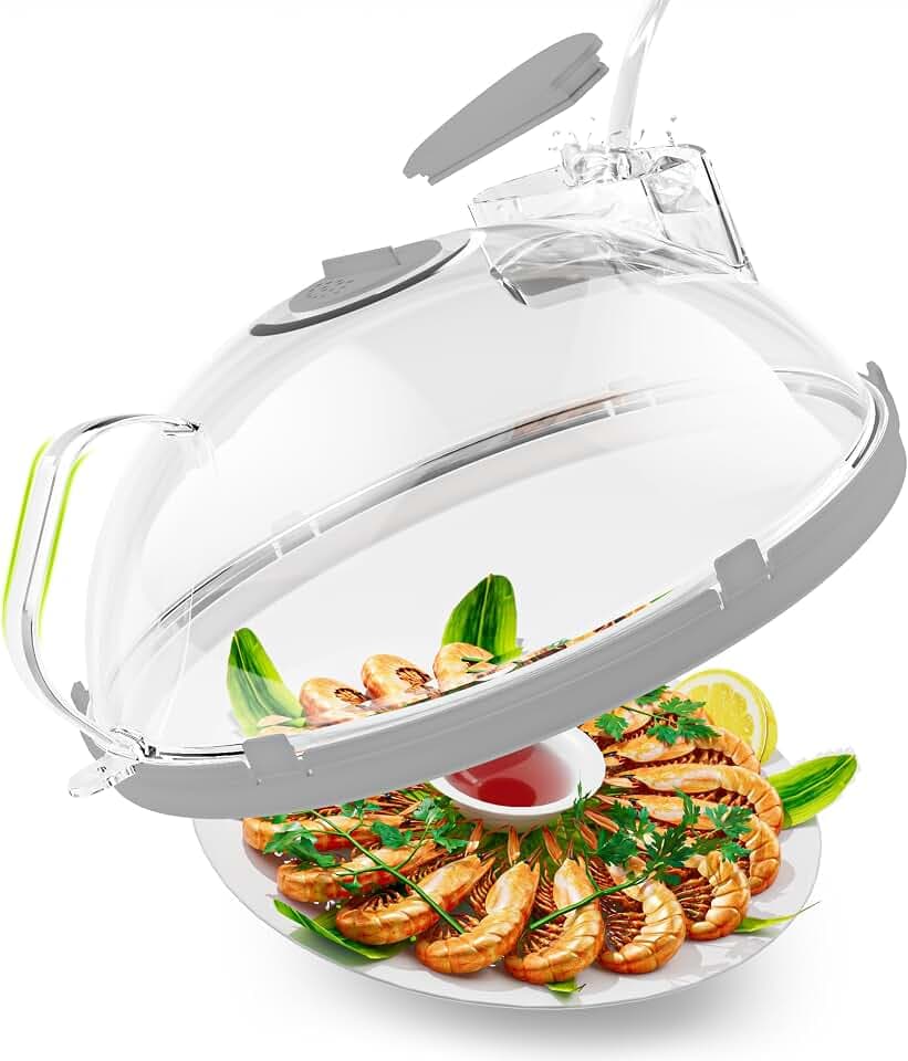Microwave Splatter Cover with Water Steamer, 10 inch Clear Microwave Plate Cover for Food, Splatter Guard Microwave Lid for Microwave Oven, Kitchen Gadgets Accessories, Grey