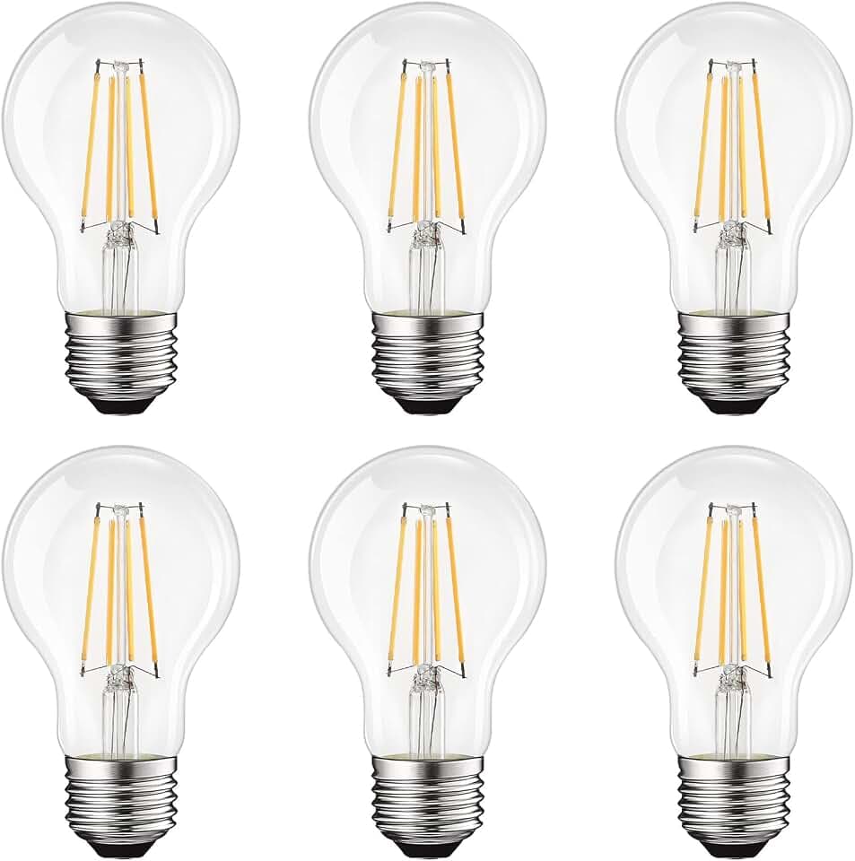 LUXRITE Vintage A19 LED Light Bulbs 60W Equivalent, 3500K Dimmable (6 Pack)