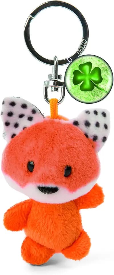 NICI 47534 Schlüsselanhänger Fuchs Plüsch 7cm Kleeblatt-Symbol, Orange/Weiß