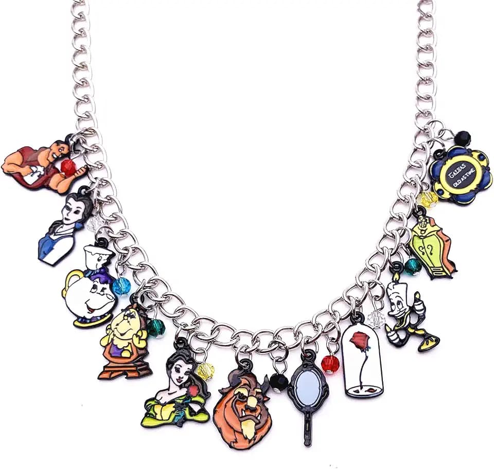 Dream Water Beauty and the Beast Belle Princess Charm Necklace Gifts for Girl Woman, silver
