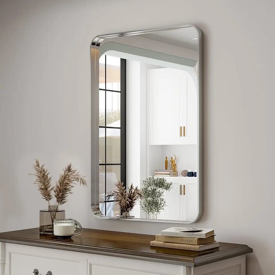 Easly Silver Bathroom Mirror for Wall, 30x22 Inch Rectangular Aluminum Alloy Framed Mirror, Modern Wall Mounted Vanity Mirror for Bathroom, Vertical or Horizontal