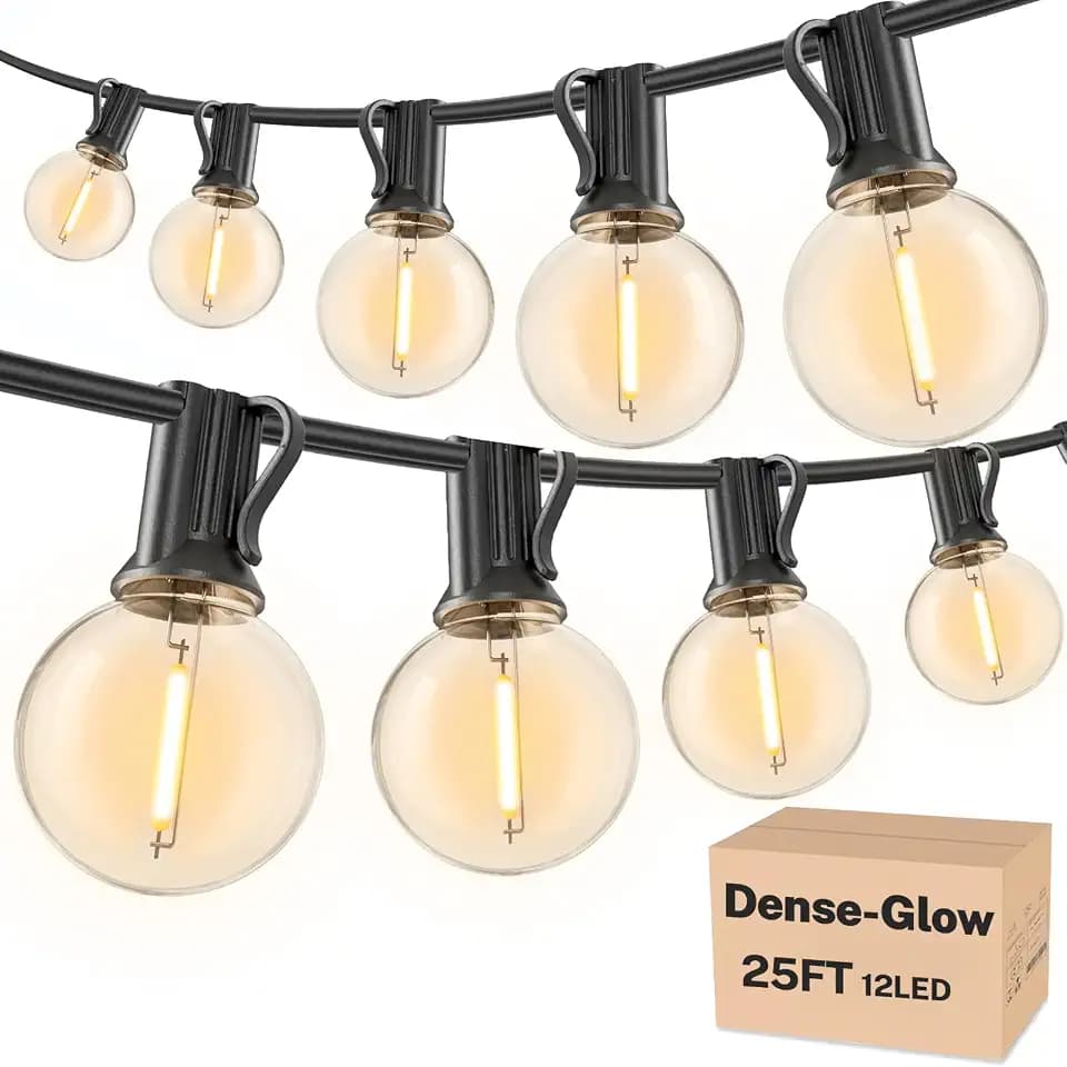 RTTY 25 FT Outdoor String Lights, Waterproof Patio Light 13 LED Bulbs