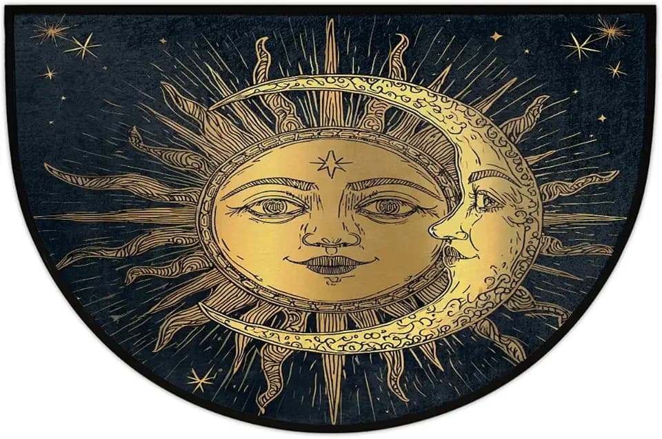 Half Round Rugs Ancient Antique Sun Moon Star Semicircular Indoor Door Mat Entryway Welcome Mat Non-Slip Half Round Low Profile Door Mat for Patio High Traffic Areas