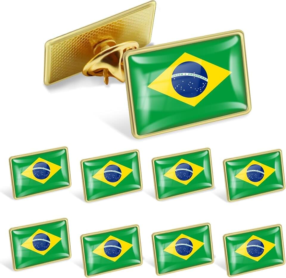 12/25/50/100Pack Official Brazil Flag Pins Bulk - Metal Brazilian National Lapel Pin