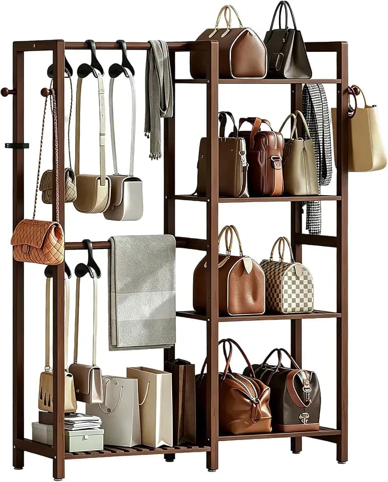 Purse Organizer for Closet, Bamboo Large Capacity Handbag Storage Rack