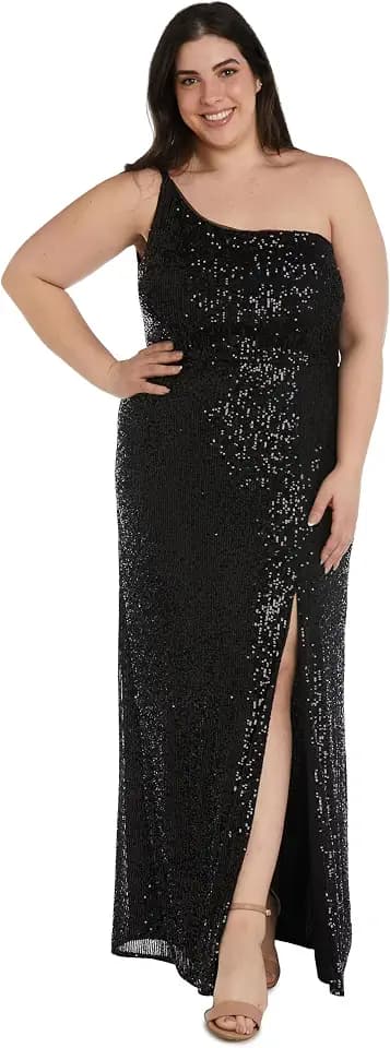 Nightway Long One Shoulder Sequin Dress