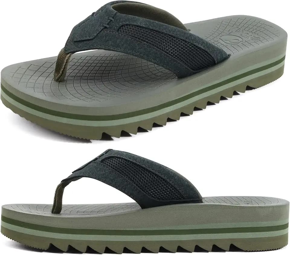 ONCAI Men's Flip Flops with Arch Support Orthotic Cushion Recovery Walking Slide Sandals for Man with Platform Summer Comfortable Soft Thong Sandals Slip-on Rubber Soles Size US 7-15