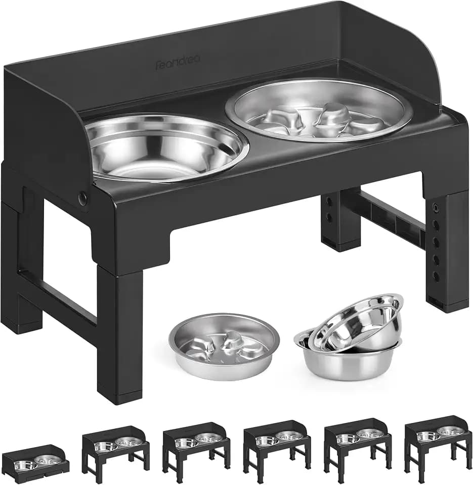 Feandrea Dog Bowls Elevated, Adjustable Height, Tilted Design