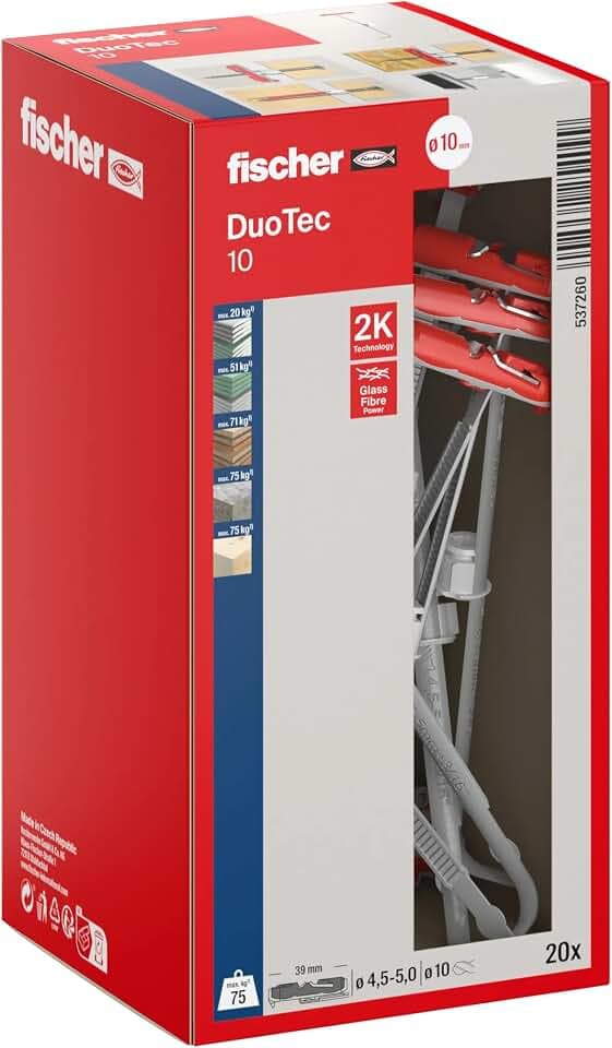 fischer DuoTec 10 S PH, Kippdübel mit Panheadschraube, 2-Komponenten-Dübel, Hohlraumdübel zur Befestigung in Gipskarton-, Gipsfaser-, Holz- & Stahlplatten uvm., 10 Dübel + 10 Schrauben