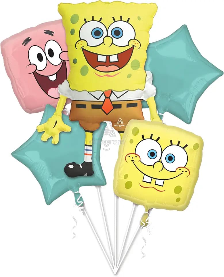 Anagram SpongeBob Foil Balloon Bouquet 5 Piece Set – Perfect for Kids’ Birthdays and Themed Parties