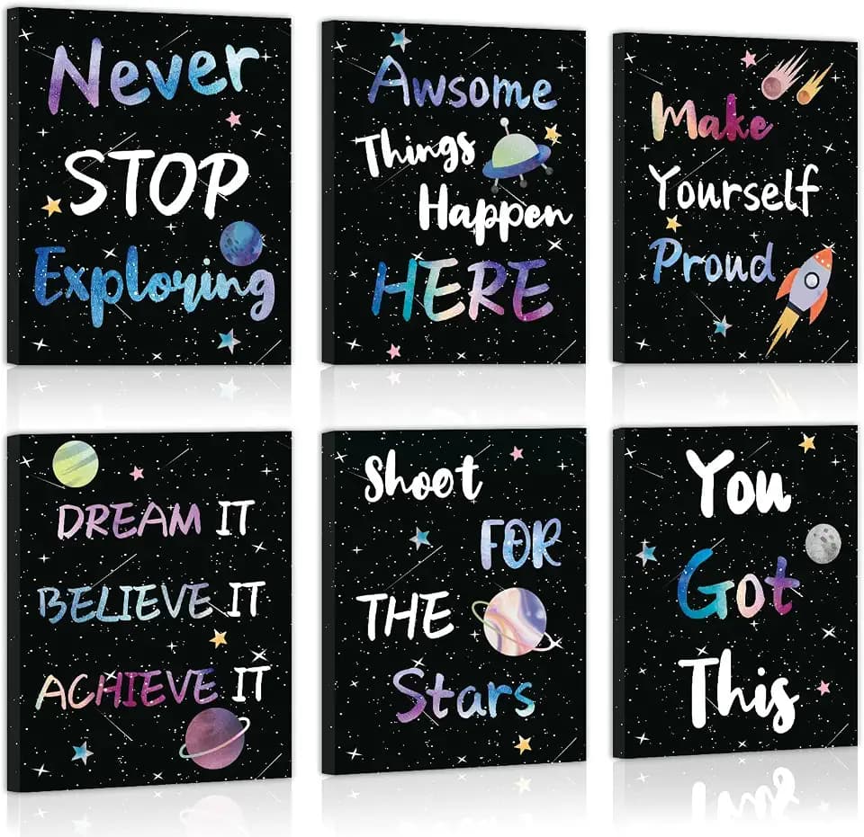 CHDITB Outer Space Framed Canvas Wall Art, Universe Theme Artwork, Inspirational Quote Wall Decor, Stellar Sky Poster, Galaxy Universe Art Prints For Kids Room, Boy Bedroom Classroom Decor(8X10 Inch)