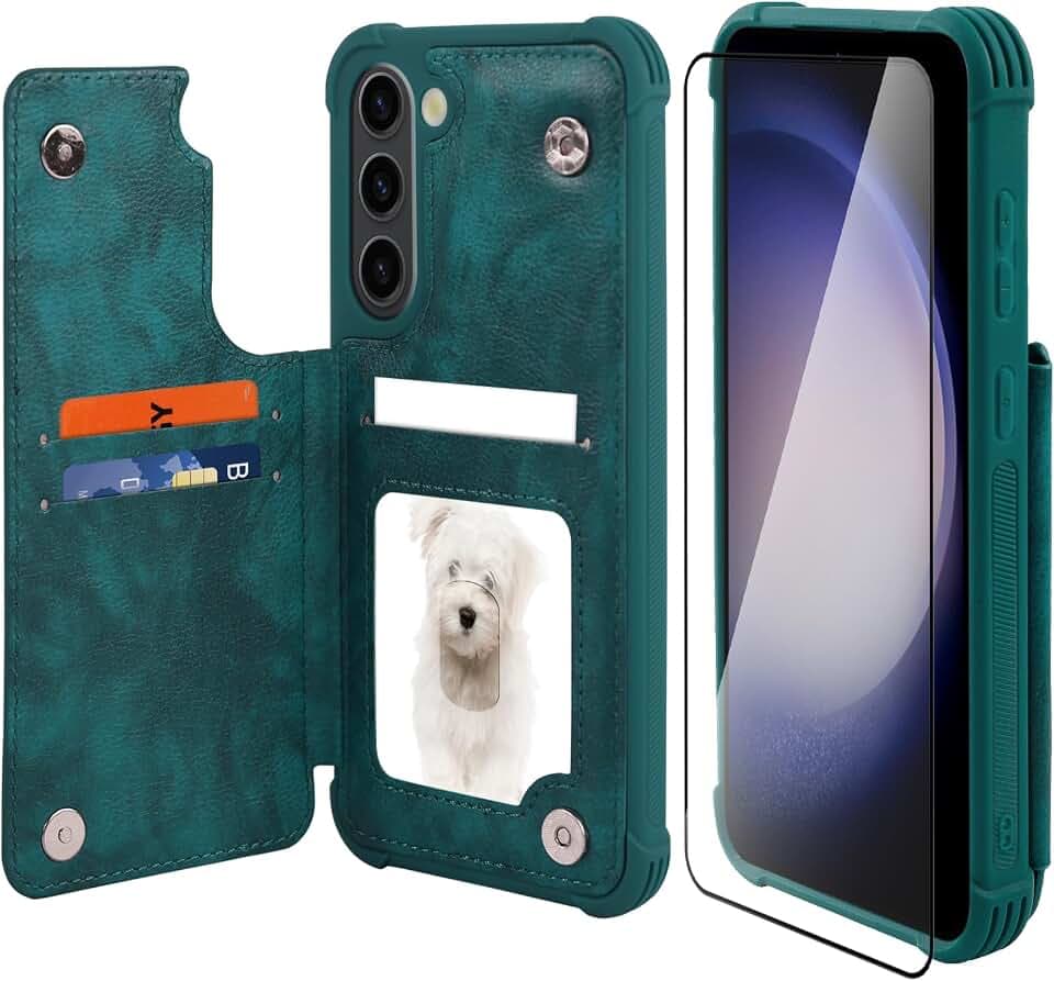 VANAVAGY Galaxy S23+ Plus Geldbörse Fall für Frauen und Männer, Leder Flip Folio Telefon Abdeckung passt magnetische Autohalterung mit Kreditkarteninhaber,Mitternachtsgrün